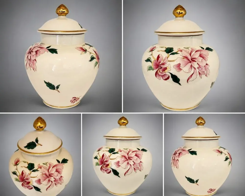 Lenox Barrington Collection Ginger Jar Floral Porcelain Urn Vase w/Lid Gold Trim